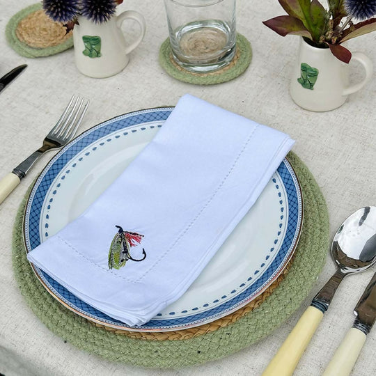 Embroidered Linen Napkins - Fishing