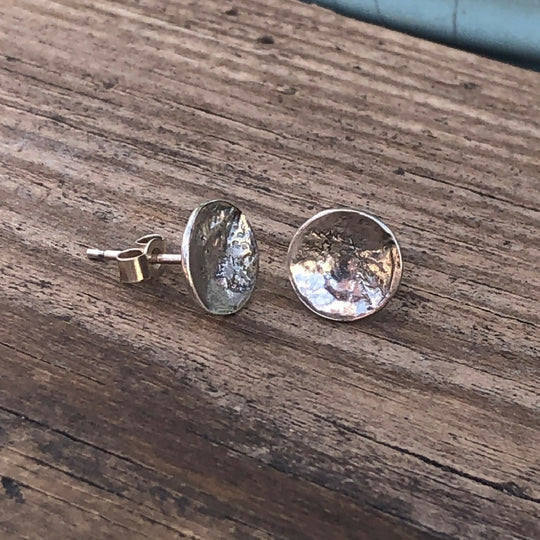 Organic Textured Sterling Silver Dome Stud Earrings