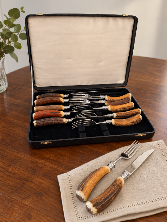 Vintage Taylor’s Eye Witness Sheffield Antler Handled Cutlery Set for Six