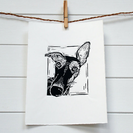 'Whippet Ears Collection' - Personalised Original Linocut Print
