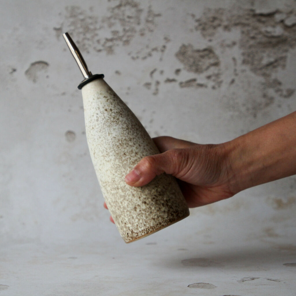 Handmade Stoneware Olive Oil Bottle 300ml. Rustic Kitchen Accessory