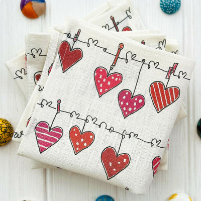 Set of Two Linen Napkins - Hearts on the Line