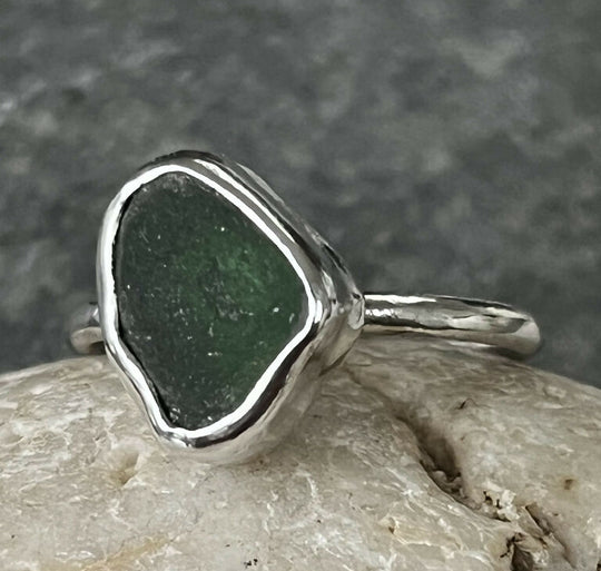 Recycled Silver Green Sea Glass Ring