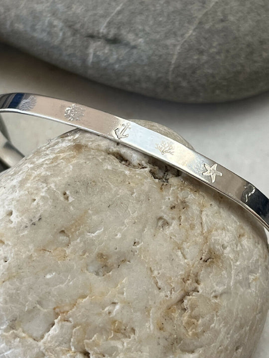 Nautical hand stamped silver bracelet