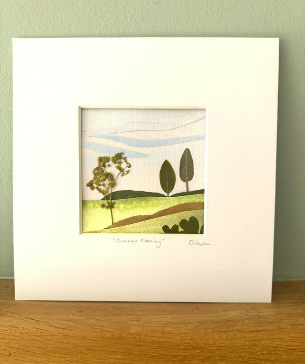 Original abstract watercolour collage using real pressed leaves and flowers