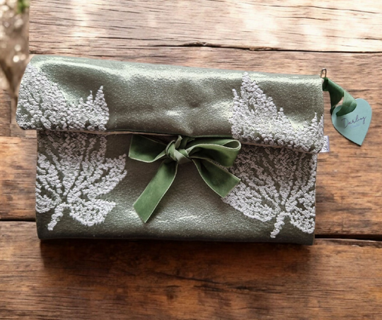 Satin embroidered beauty bag