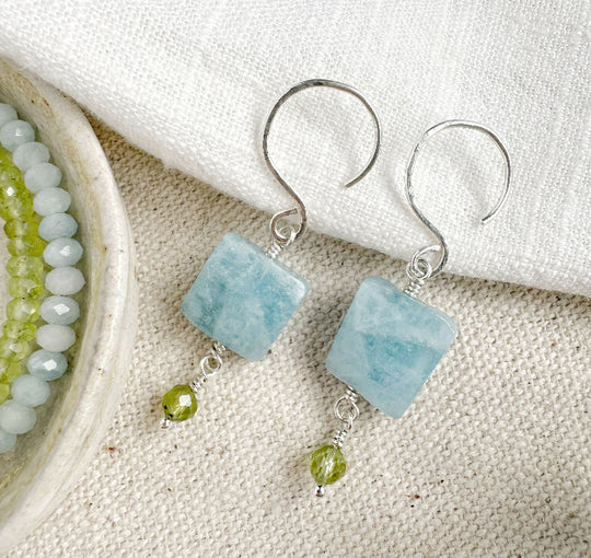 Spring Token Earrings with Aquamarine and Peridot