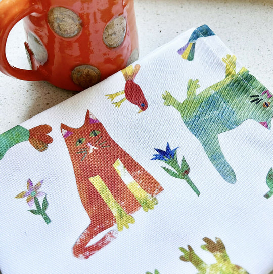 Garden Cats tea towel