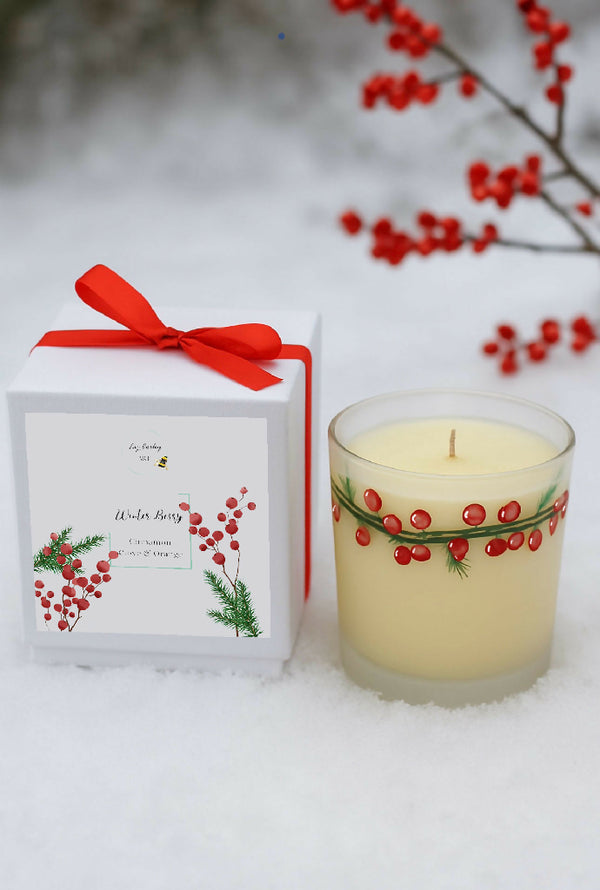 Winter Berry Hand Painted candle