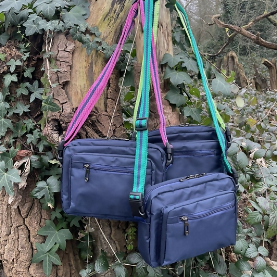 Crossbody Dog Walking Bag in Navy with 3 strap options