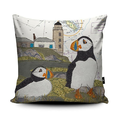 Puffins at the Isle of May Scotland Faux Suede Cushion