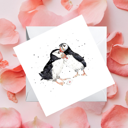 Watercolour Puffin Love Card – Wildlife Greeting Card