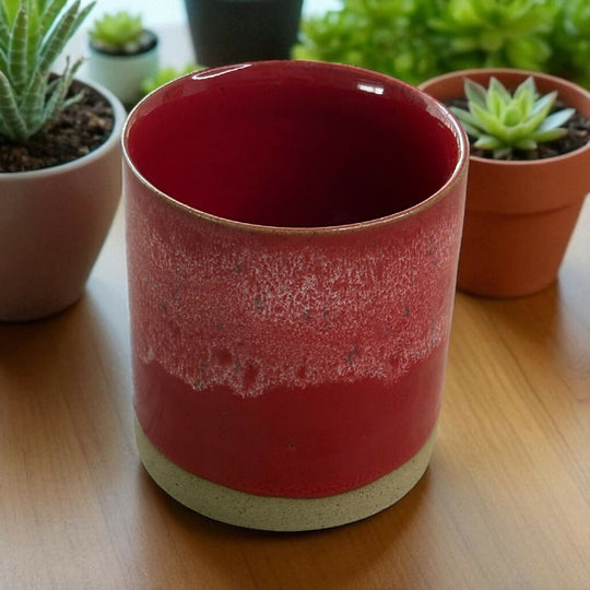 Red Stoneware Refillable Candle Pot & Candle Refill