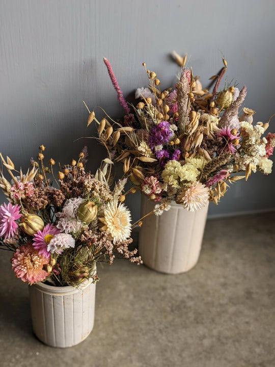 Dried Flower Bouquet In Vintage Jam Jar