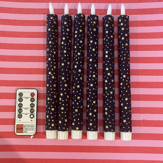Handcrafted Fabric covered LED battery candles Set of six with remote control