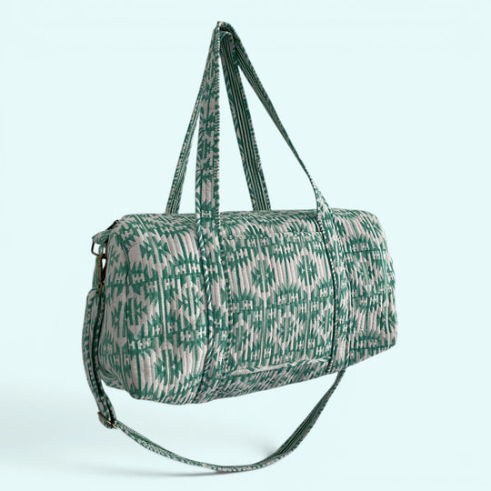 Large Weekend Duffle Bag | Mint Green Geometric Block Print