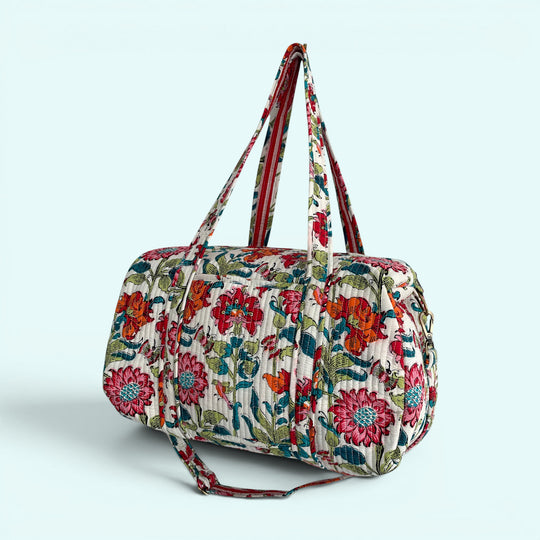 Large Weekend Duffle Bag | Red Block Print Floral