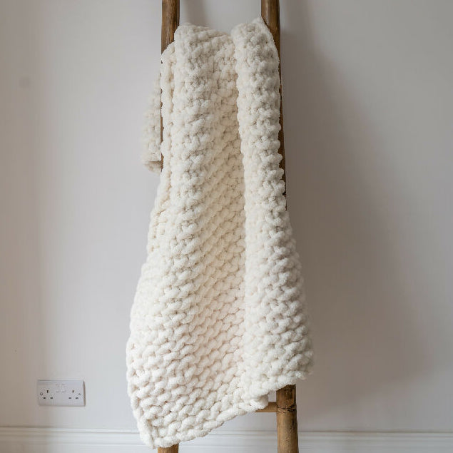 Hand-Knit Chunky Cream throw