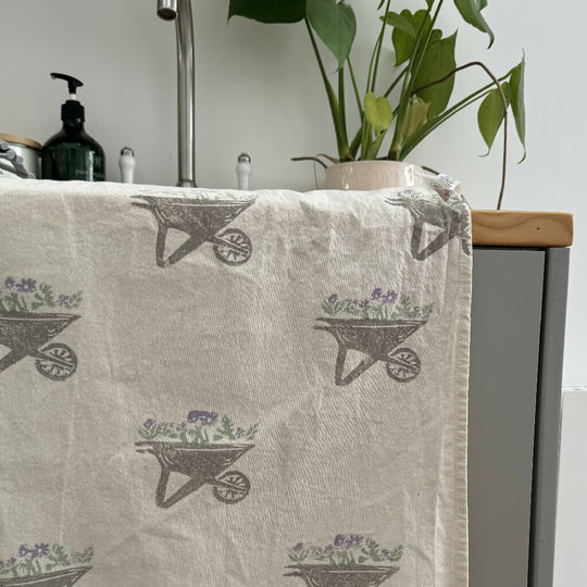 Hand printed tea towel- Gardening
