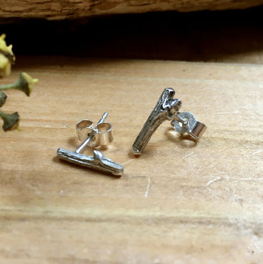 Silver Twig Stud Earrings