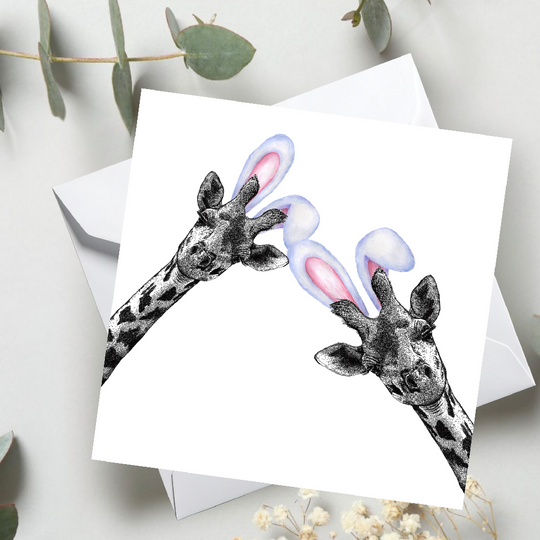 Bunny Ears Giraffe Card – Spring Greeting, Nature Lover Card