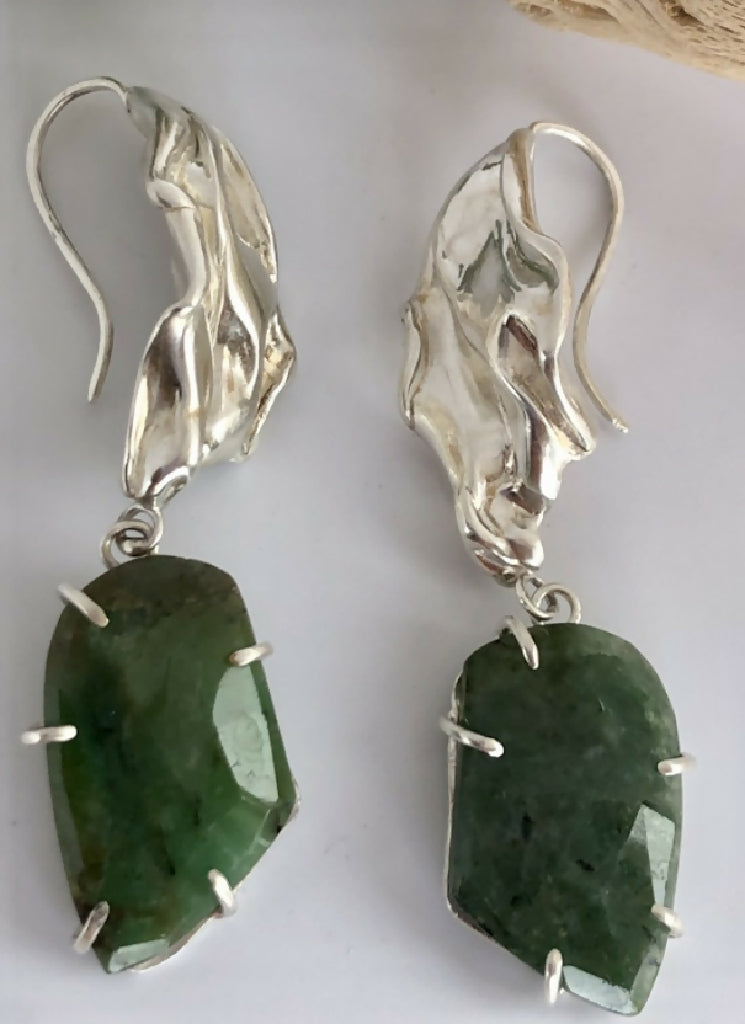 Silver and Emerald Earrings