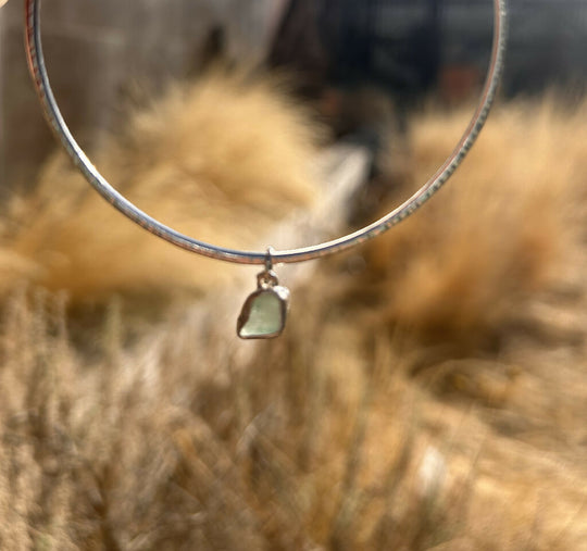 Aqua green Seaglass silver bracelet