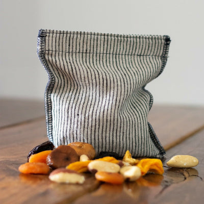 Striped Reusable Linen Snack Bag Dark Blue & Natural Stripes