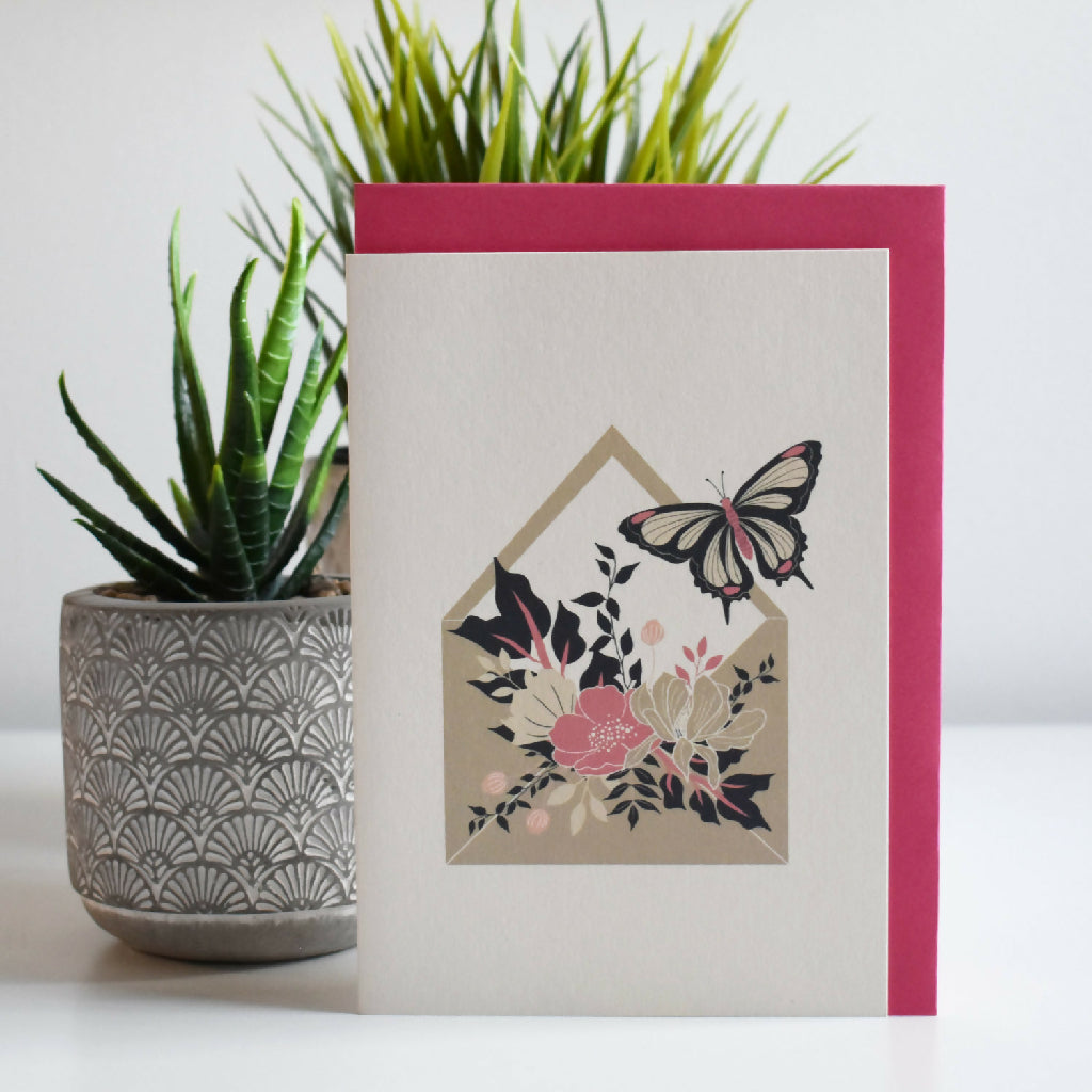 A6 Greeting Card Butterfly Envelope Pink