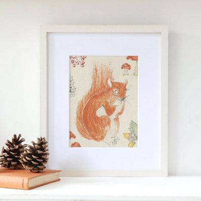 Red Squirrel Organic Mounted Fabric Print