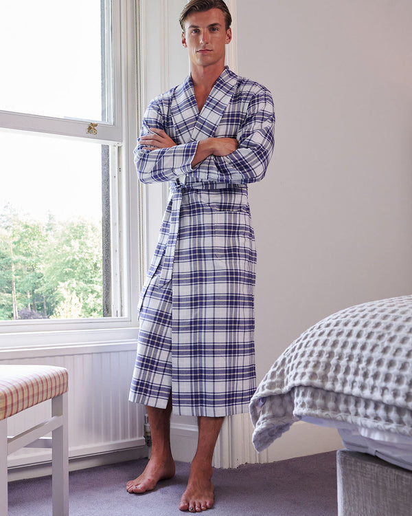 Men's Brushed Cotton Dressing Gown – Bute Blue Tartan