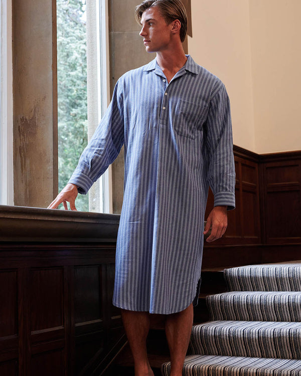 Men's Brushed Cotton Nightshirt – Westwood Steel Stripe