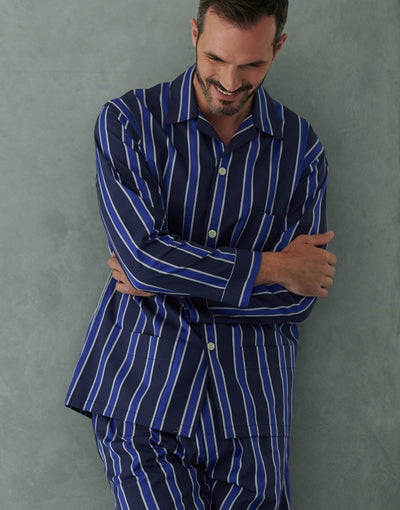 Men's Cotton Pyjama Set – Royal Regimental Satin Stripe