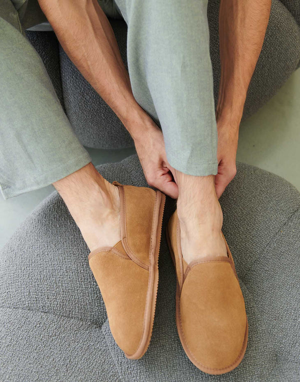Men's Fife Sheepskin and Suede Slipper Boots – Chestnut
