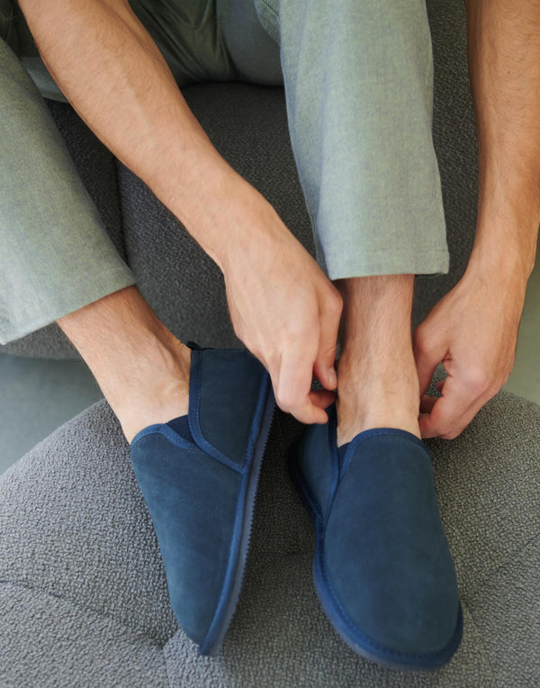 Men's Fife Sheepskin and Suede Slipper Boots – Navy