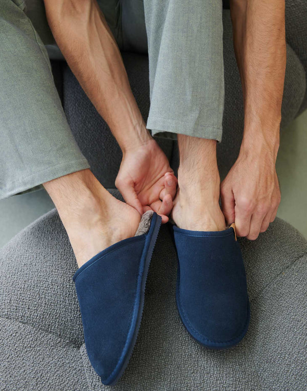 Men's Landy Sheepskin and Suede Slippers – Navy