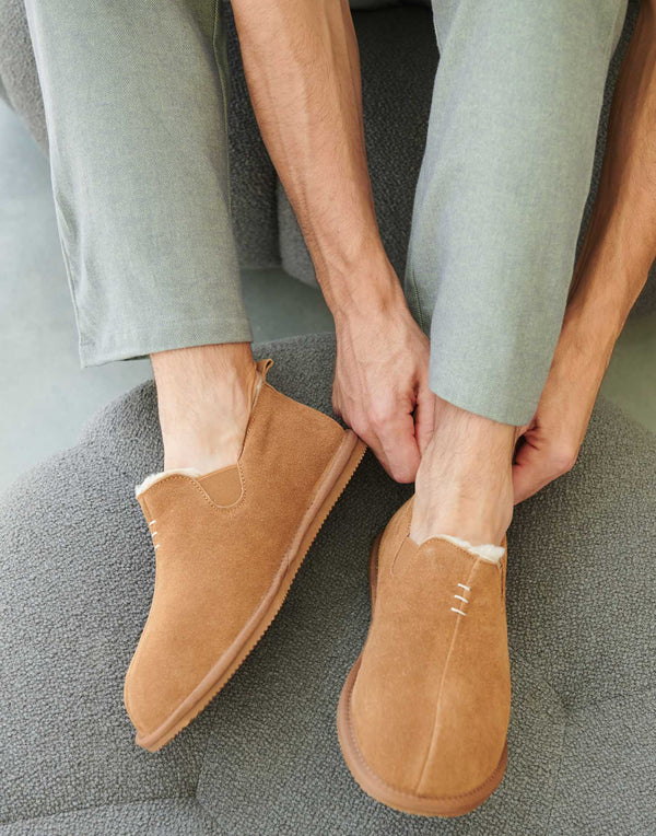 Men's Lowland Sheepskin and Suede Slipper Boots – Chestnut