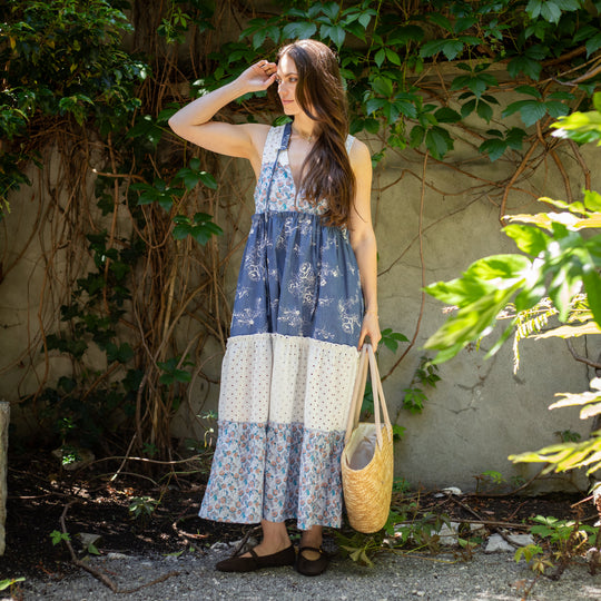 Maisie Tiered Floral Sleeveless Boho Maxi Dress Blue