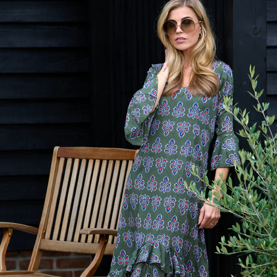 Victoria Midi Dress in Moss