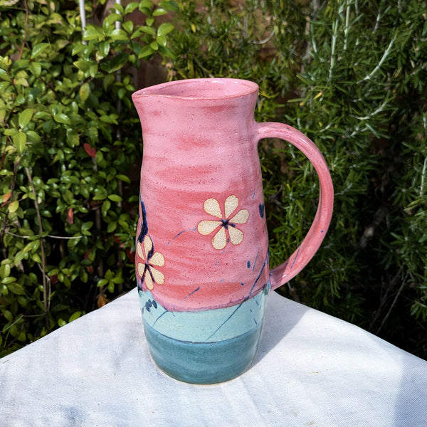 Tall Stoneware Jug - Electric Blooms Floral