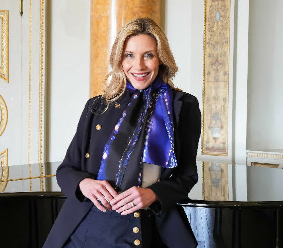 Deep blue sparkle silk twill scarf