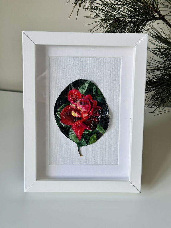 Rosey Posey Acrylic Leaf Art 13 x 18 Frame in White
