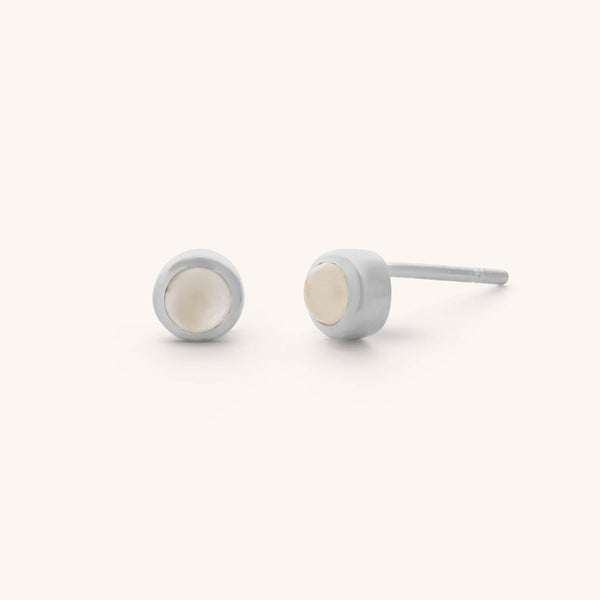 Moonstone Mini Gem Dot Birthstone Earrings - June