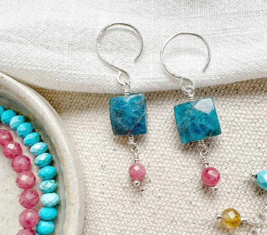 Summer Token Earrings with Apatite and Rhodochrosite
