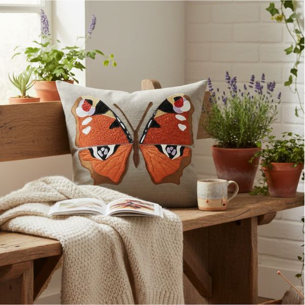 Handmade Peacock Butterfly Cushion