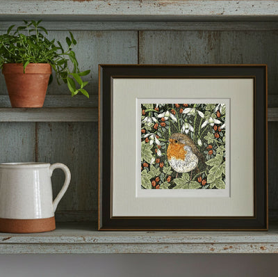 Robin and Snowdrop Signed and Mounted Giclée Art Print