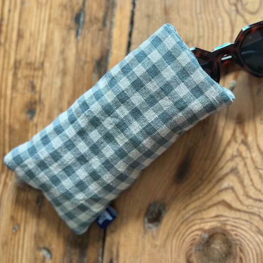 Sea Green Check Linen Glasses Case