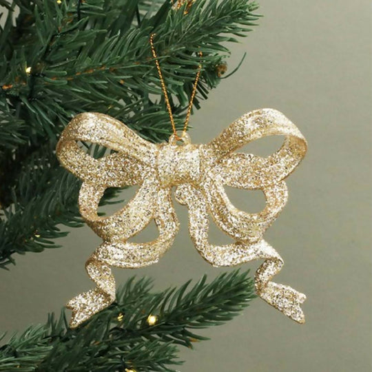 GOLD GLITTER CHRISTMAS BOW BAUBLE