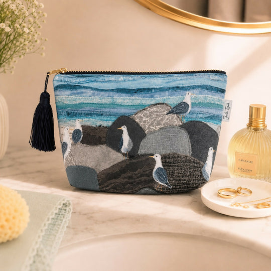 Seagulls Rock Velvet Cosmetic Bag