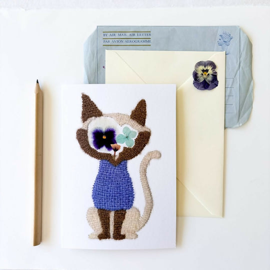 Botanical Siamese Cat Greetings Card